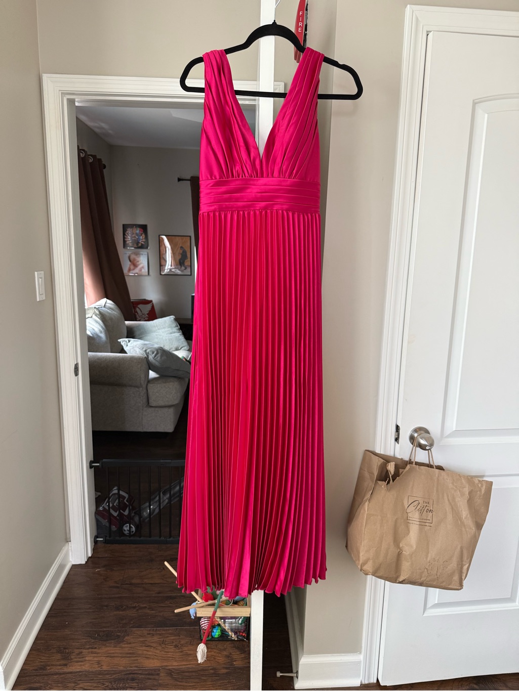 Revelry Hot Pink Pleated Maxi Dress